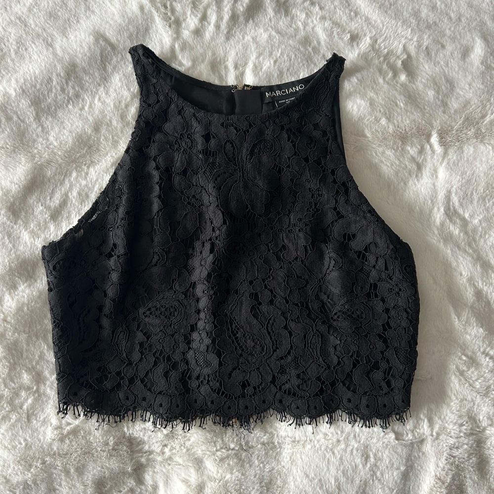 Marciano Black and White Lace Crop Tank Top